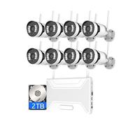 AKAVIG Kit de vidéosurveillance domestique NVR 5 MP 8 CH - Système de caméra de sécurité WiFi sans fil avec audio bidirectionnel, vision nocturne en couleur, détection de mouvement, visualisation à