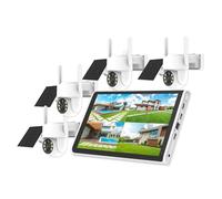 AKAVIG Système de caméra de sécurité 4MP à énergie solaire avec moniteur LCD NVR, kit de caméras de surveillance solaire WiFi sans fil avec audio bidirectionnel, vision nocturne couleur