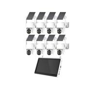 AKAVIG Système de caméra de sécurité 8 canaux à énergie solaire 4 MP avec moniteur LCD NVR et 8 caméras, kit de caméras de surveillance solaires sans fil WiFi avec détection de mouvement