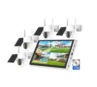 AKAVIG Système de caméra de sécurité extérieur à énergie solaire 4 MP (moniteur LCD NVR, 4 caméras, disque dur 1T) Kit de caméras de surveillance domestique WiFi sans fil avec audio bidirectionnel