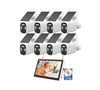 AKAVIG Système de caméra de sécurité solaire à 8 canaux et 4MP avec vision nocturne en couleur, audio bidirectionnel, kit de caméra de surveillance solaire sans fil WiFi avec disque dur de 2 To