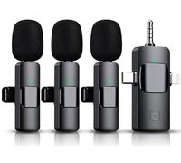 Microphones cravate sans fil 3 en 1 pour iPhone, iPad, Android, appareil photo, batterie de 12 heures, mini microphone d'enregistrement à réduction du bruit 2,4 G ultra faible retard, microphone pour