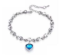 AKDJGFP Bracelet Femme Argent Bracelet chaîne en argent sterling avec breloque cœur en saphir for femme, bijoux de fiançailles(White)