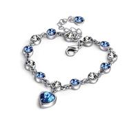 AKDJGFP Bracelet Femme Argent Bracelet chaîne en argent sterling avec breloque cœur en saphir for femme, bijoux de fiançailles(Blue)