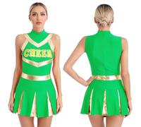 AKDJGFP Deguisement Pompom Girl Uniforme de pom-pom girl brillant for femmes, robe de danse plissée, tenue de cosplay d'écolière sexy et jeune(Green,XX-Large)