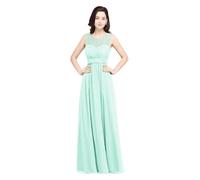 AKDJGFP Robe Cocktail Femme Mariage Une Ligne Femmes Bleu Royal Robe De Demoiselle d'honneur Contraste Dentelle Froncé Taille en Mousseline(Mint Green,10)