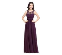 AKDJGFP Robe Cocktail Femme Mariage Une Ligne Femmes Bleu Royal Robe De Demoiselle d'honneur Contraste Dentelle Froncé Taille en Mousseline(Purple,16)