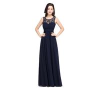 AKDJGFP Robe Cocktail Femme Mariage Une Ligne Femmes Bleu Royal Robe De Demoiselle d'honneur Contraste Dentelle Froncé Taille en Mousseline(Deep Blue,8)