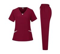 AKDJGFP Tenue Infirmiere Ensemble de Blouses chirurgicales for Femmes, Tenues de Travail for cliniques et spas(Wine Red,S)