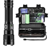 Akdomart Lampe Torche LED Ultra Puissante 500000 Lumen, Lampe de poche Rechargeable usb avec batterie 5000mAh, Zoomable 5 Modes Lampe tactique militaire AK-01 (Noir)
