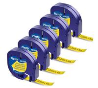 Aken 5 x Ruban d'étiquettes Compatible avec Dymo LetraTag 12 mm x 4 m Noir sur Jaune 91222 A91222 Compatible avec Dymo LetraTag LT-100H LT-100T LT-110T QX50 XR XM 200B étiqueteuse