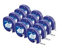 Aken 91201 Compatible avec Dymo Letratag Ruban Plastique 12mm x 4m, 12 Pack | Compatible avec Dymo Letratag XR LT-100H LT-100T 200B Étiqueteuse, Noir sur Blanc