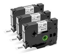 Aken Lot de 3 rubans thermorétractables compatibles avec Brother P-Touch HSe-231 HS-231 HSE - 11,7 mm x 1,5 m - Noir sur blanc - Pour P-Touch PT-E110 E300/VP E550W/WVP P750WVP E800W P900W/NW PT-7600
