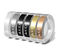 Aken Ruban Compatible avec Dymo 3D Omega Ruban de 9mm pour Dymo Omega Junior étiqueteuse, Blanc sur Noir/Doré/Argent/Transparent/Champagne doré, 6 pièces