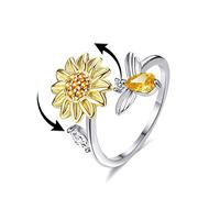 Akeoqi Bague anti-anxiété rotative pour soulager le stress - Taille réglable - Design ouvert - Bague tournante - Bague incrustée de zircone cubique - Tournesol - Parapluie - Moulin à vent - Perle