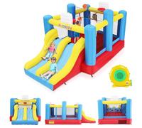 AKEYDIY ChâTeau Gonflable, Grand Château avec Double Toboggan, Mur d'escalade, Panier de Basket, Filet de Ballon, Grand Trampoline Convient pour L'intérieur et L'extérieur, Oxford 840 + 420D (15 FT)