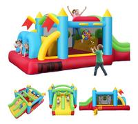 AKEYDIY Château gonflable pour enfants - 4,7 x 2,7 m - Parcours d'obstacles gonflable avec zone de saut, double toboggans, tunnels, murs d'escalade, paniers de basket-ball, cibles, château gonflable