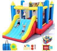 AKEYDIY Château gonflable pour enfants de 3 à 12 ans, 4,6 x 2,5 x 2,1 m, avec grande surface de rebond, toboggan extra large, 2 paniers de basket-ball, filet de volleyball amovible (grande mise à