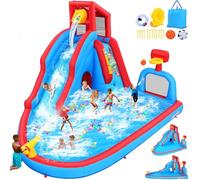 AKEYDIY Maison rebondissante pour enfants de 3 à 10 ans, toboggan aquatique avec souffleur 470 W, maison à rebond d'eau avec piscine, long toboggan, piscine, mur d'escalade, tunnel, bassin verseur