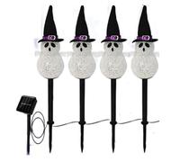 Akfldms 1 in 4 Pack Ghost Garden Stake Lights Waterproof LED Walkway Lights for Outside Patio Yard Halloween Decor (Cool White Ghost) Halloween Pathway Lights