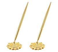 Akfldms Ensemble de Support de Stylo en Métal 2 Pièces, Support de Stylo Rond Creux Doré, Stylo de Bureau, Stylo à Signer, Stylo à Bille.