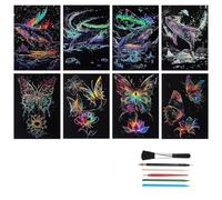 Akfldms Glow In The Dark Scratch Paper 8 Feuille Noctilucent Rainbow Painting Paper Gravure Landscape Scratchboard avec 4 Outils
