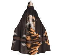 AKGFFDS Cape à capuche d'Halloween pour adulte - Imprimé chiot mangeant des cookies - Confortable et doux avec un grand bord adapté pour les fêtes et les rassemblements
