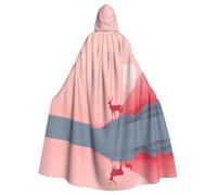 AKGFFDS Cape d'Halloween à capuche pour adulte avec motif cerf sur le rocher, confortable et douce avec un grand bord adaptée pour les soirées dansantes et les rassemblements