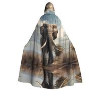 AKGFFDS Cape d'Halloween à capuche pour adulte éléphant tirant un petit arbre. Impression confortable et douce avec grand bord adaptée pour les soirées dansantes et les rassemblements