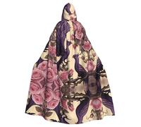 AKGFFDS Cape d'Halloween à capuche pour adulte - Imprimé oiseau violet noble - Confortable et douce avec un grand bord - Convient pour les soirées dansantes et les rassemblements