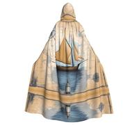 AKGFFDS Cape d'Halloween à capuche pour adulte - Motif carte de voilier, confortable et douce avec grand bord - Convient pour les soirées dansantes et les rassemblements