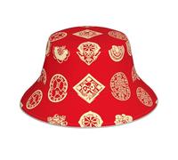 AKGFFDS Chapeau bob réfléchissant double face avec impression d'icônes de bon augure pliable pour la plage et le camping Noir