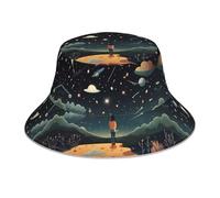 AKGFFDS Chapeau bob réfléchissant double face prier sous le ciel étoilé impression pliable pour plage camping noir
