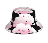 AKGFFDS Chapeau bob réfléchissant double face Smiley Nuages Impression pliable pour la plage Camping Noir