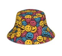 AKGFFDS Chapeau bob réfléchissant double face souriant souriant impression symbole impression pliable pour la plage camping noir