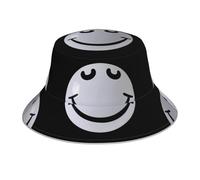 AKGFFDS Chapeau cloche réfléchissant double face gris avec impression smiley pour la plage, le camping