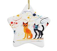 AKGFFDS Doodle of many cats Printing Christmas Ceramic Star Pendant Festive and Creative Decoration Easy to hang