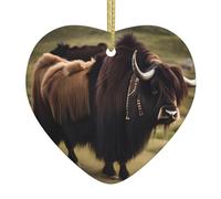 AKGFFDS Mighty Highland Yak Pendentif de Noël en céramique avec corde dorée pour accrocher facilement la décoration