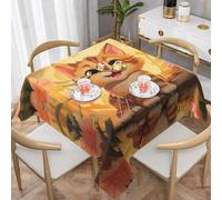 AKGFFDS Nappe décorative carrée avec motif chat de dessin animé heureux, 152,4 x 152,4 cm, imperméable, infroissable, réutilisable pour cafés, buffets, pique-niques, mariages, fêtes