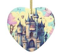 AKGFFDS Pendentif de Noël en céramique avec motif château de conte de fées avec corde dorée pour accrocher facilement la décoration