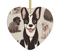 AKGFFDS Pendentif de Noël en céramique avec motif chiot sortant de la langue avec corde dorée pour accrocher facilement la décoration