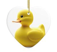 AKGFFDS Pendentif de Noël en céramique avec petit canard jaune à bouche plate avec corde dorée pour une suspension facile