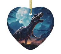 AKGFFDS Pendentif de Noël en céramique avec petit dinosaure à côté de la lune avec corde métallique dorée pour une suspension facile