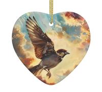 AKGFFDS Pendentif de Noël en céramique motif moineau à travers les nuages avec corde dorée pour une suspension facile