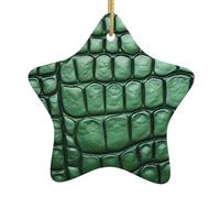 AKGFFDS Pendentif étoile de Noël en céramique avec impression crocodile vert, décoration festive et créative, facile à accrocher