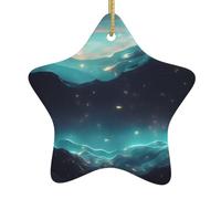 AKGFFDS Pendentif étoile de Noël en céramique avec impression de science-fiction, décoration festive et créative, facile à accrocher