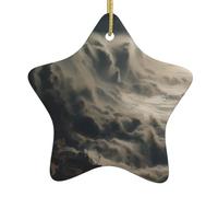AKGFFDS Pendentif étoile de Noël en céramique avec impression de vagues énormes - Décoration festive et créative - Facile à accrocher