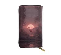 AKGFFDS Portefeuille long en cuir avec flamants roses le matin, fermeture éclair confortable et légère pour ranger les pièces de monnaie et les cartes de crédit.