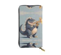 AKGFFDS Portefeuille long en cuir avec impression dinosaure soufflant de trompette, fermeture éclair confortable et légère pour ranger les pièces de monnaie et les cartes de crédit.