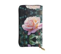 AKGFFDS Portefeuille long en cuir avec impression rosée du matin sur roses, fermeture éclair confortable et légère pour ranger les pièces de monnaie et les cartes de crédit.